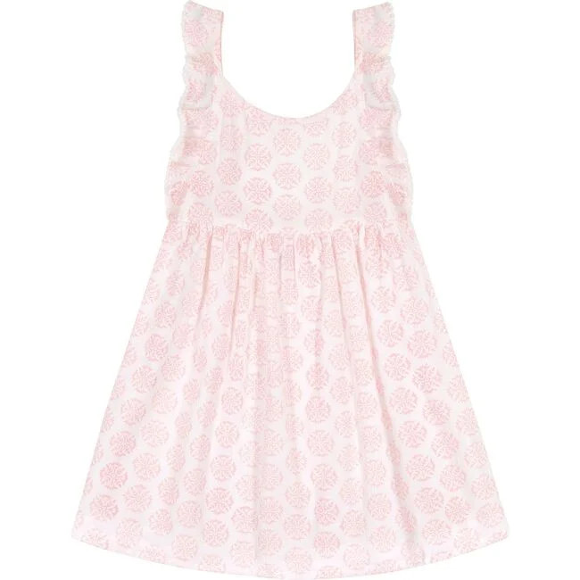 Daphne Star Print Flutter Sleeve Dress, Pink | Maisonette