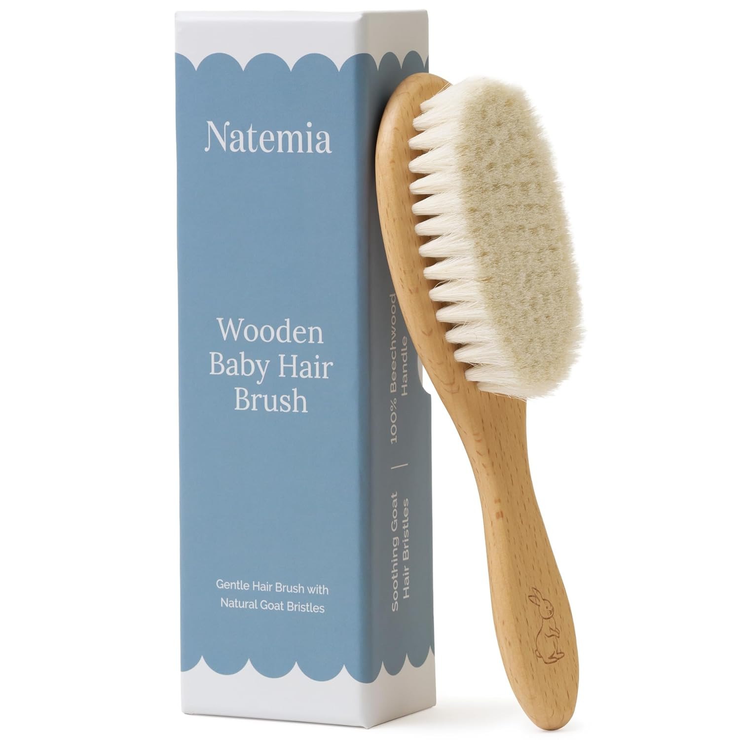 Natemia Wooden Baby Hair Brush - Natural Goat Hair Bristles - Gentle Soft Bristles for Scalp Massage - Cradle Cap Comb for Flake Removal - For Baby Grooming Kit & Toddler Hair Brush | Amazon (US)