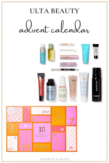 
15 Days Of Holiday Faves Advent Calendar Gift Set - Say Hello to Ultra Beauty at Target - 
Discover joy each day with the Holiday Favorites Kit featuring 15 days of beauty surprises. Unwrap coveted skincare products for your face and body, mane-loving haircare, makeup essentials, and signature fragrances. Featuring products from Bumble and Bumble, Clinique, Dry Bar, Morphe, Ouai, Smashbox, tarte, Urban Decay–and more.