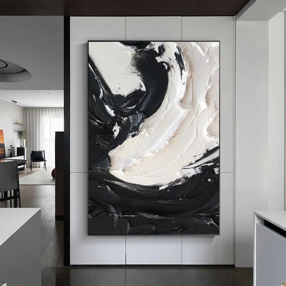 Black and White Painting Large White Textured Wall Art Black | Etsy Canada | Etsy (CAD)