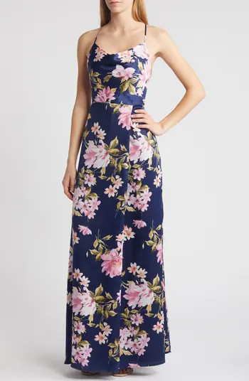 Love of Romance Floral Satin Gown | Nordstrom
