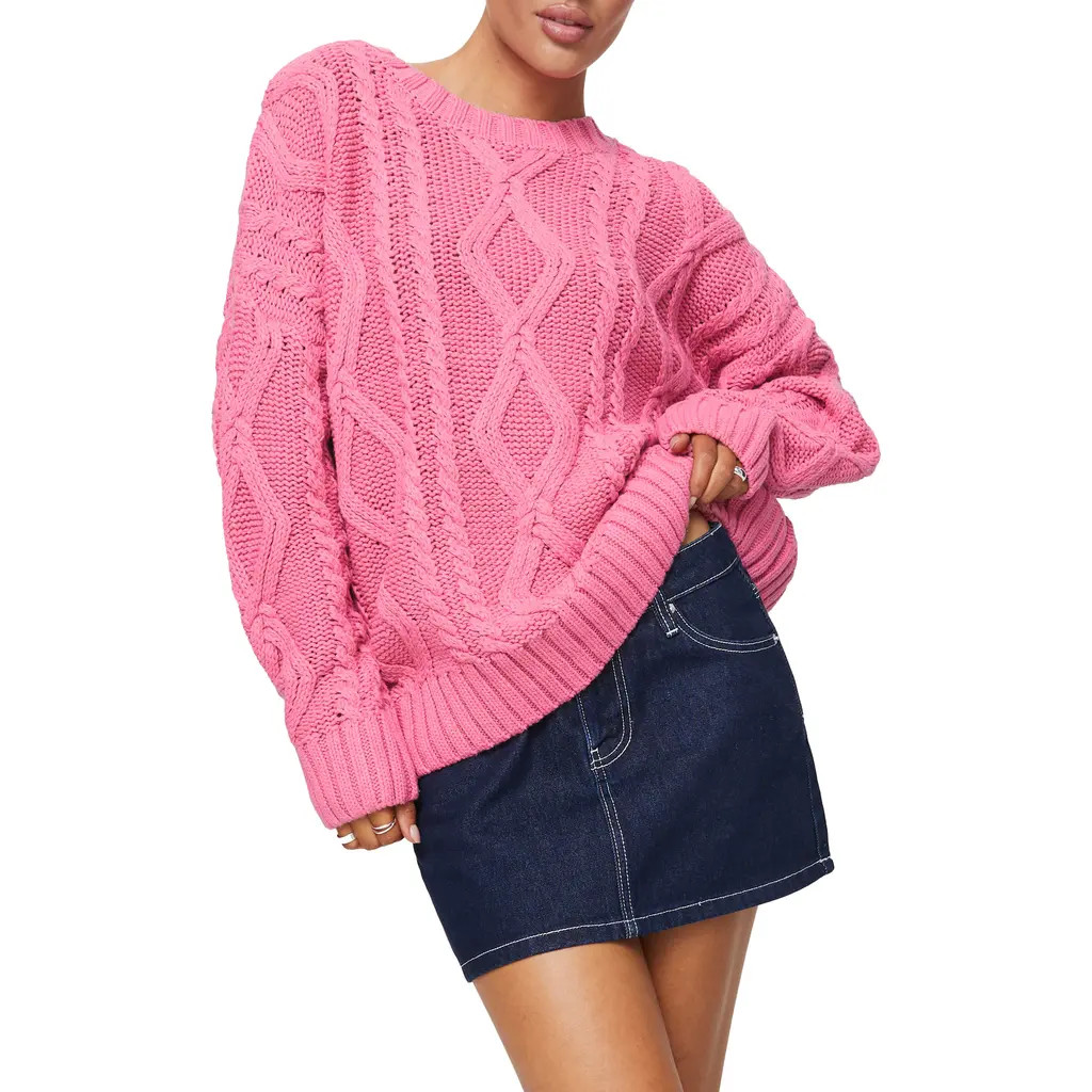 Princess Polly Anaya Cable Stitch Oversized Sweater in Pink at Nordstrom Rack, Size X-Small/small | Nordstrom Rack