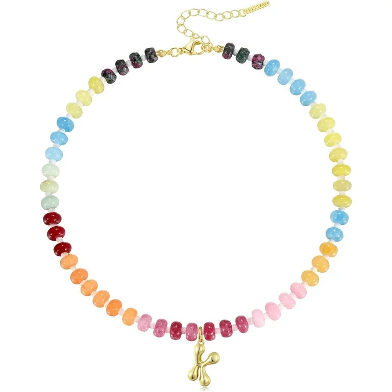 Women's Initials Necklace, Colorful Beaded Gemstone Bubble Letter Pendant Necklace Natural Stone ... | Walmart (US)