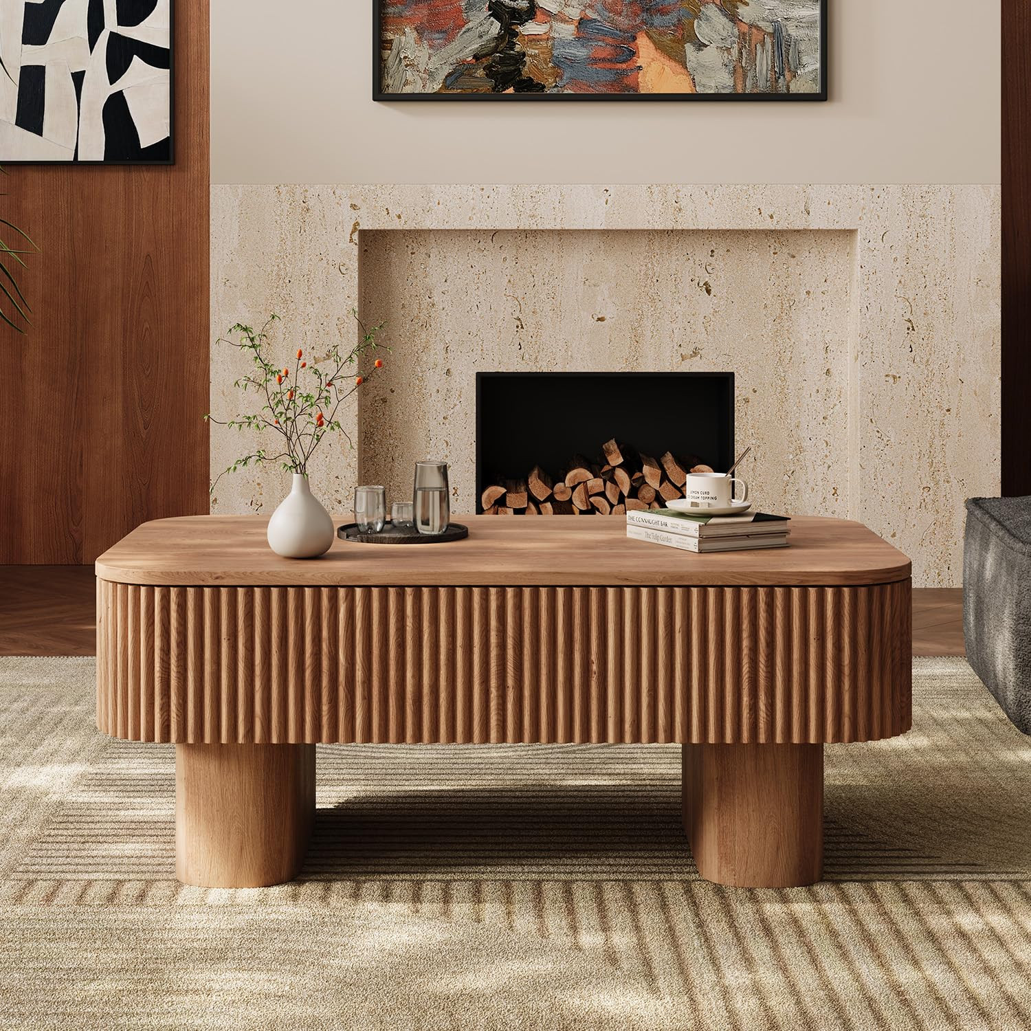 Coffee Table with Storage, 44 inch Solid Wood Coffee Table,Rustic Center Table with Hidden Storage Compartmen Mid Century Modern Tables for Living Room Home Apartment （Walnut | Amazon (US)