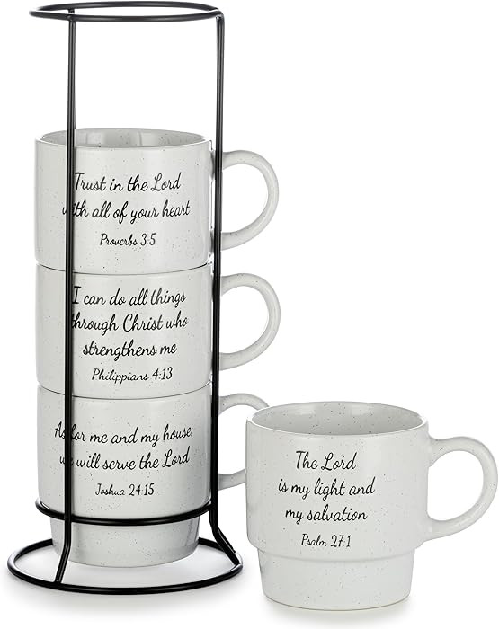 Signature Housewares Stackable Coffee Mug Tower Set with Metal Wire Rack - 15 Ounce Coffee Mugs f... | Amazon (US)