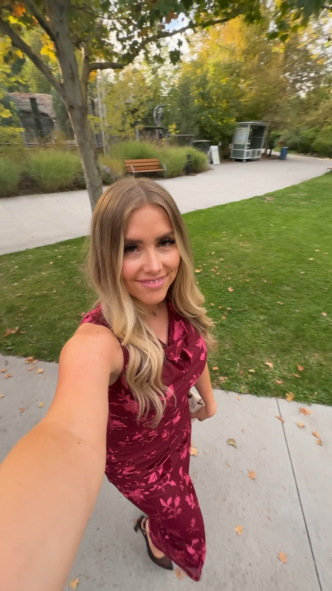 wedding guest outfit! dress comes in more colors but loving this burgundy!

dress: true to size, wearing M
heels: I sized up half

womens fashion | wedding guest dress | burgundy dress | brown heels  | amazon fashion