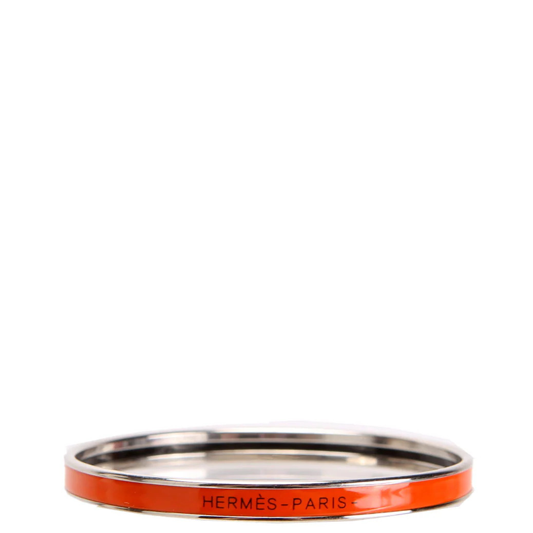 Printed Enamel Narrow Bangle Bracelet Orange/Silver | Keeks Designer Handbags
