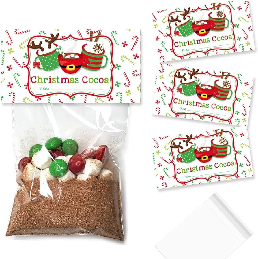 Christmas Cocoa Hot Chocolate 20 Treat Bag Toppers Party Favor Gift Bags with 20 Self-Adhesive Cl... | Amazon (US)