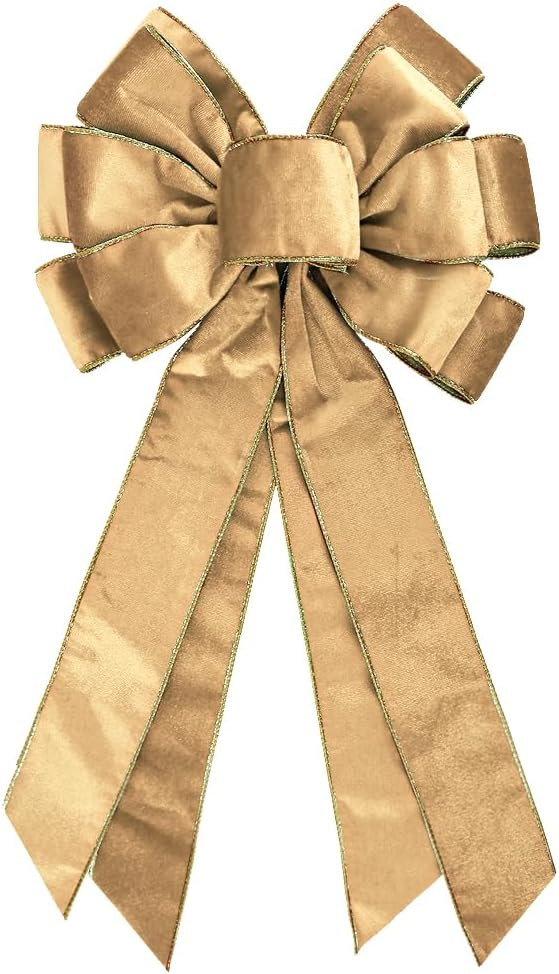 Vintage Champagne Wreath Bow - 20 * 11in Golden Edged Velvet Tree Topper Ornament for Xmas Winter... | Amazon (US)