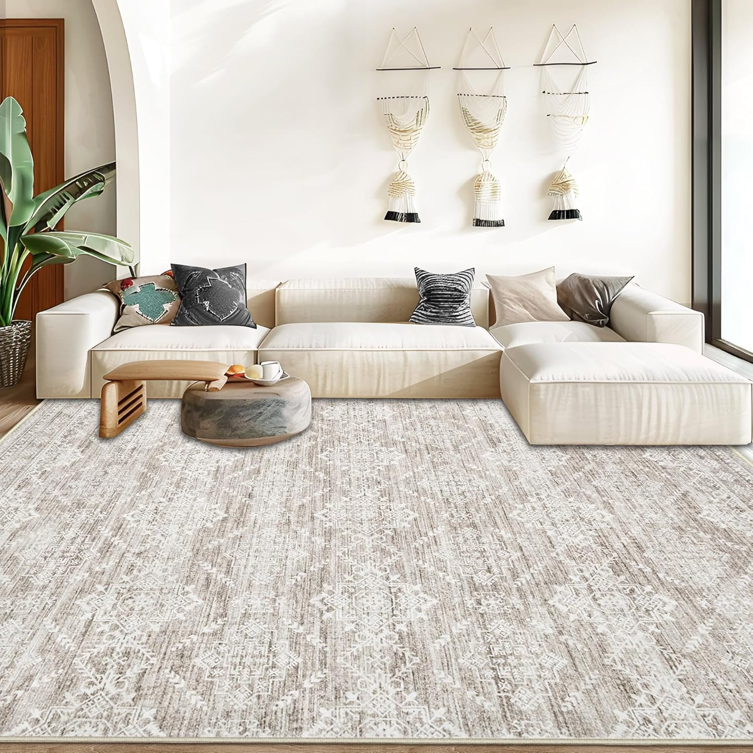 Area Rug for Living Room 6x9: Large Washable Boho Moroccan Rugs Geometric Neutral Rug, Non-Slip F... | Amazon (US)