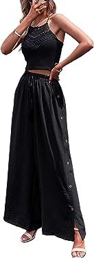 ECOWISH Womens Palazzo Pants Wide Leg Trousers High Waisted Business Casual Loose Flared Pants | Amazon (US)