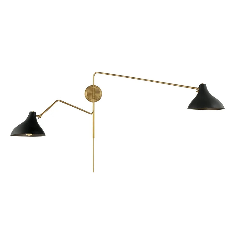 Trade Winds Genevieve 2-Light Wall Sconce in Matte Black with Natural Brass - Walmart.com | Walmart (US)
