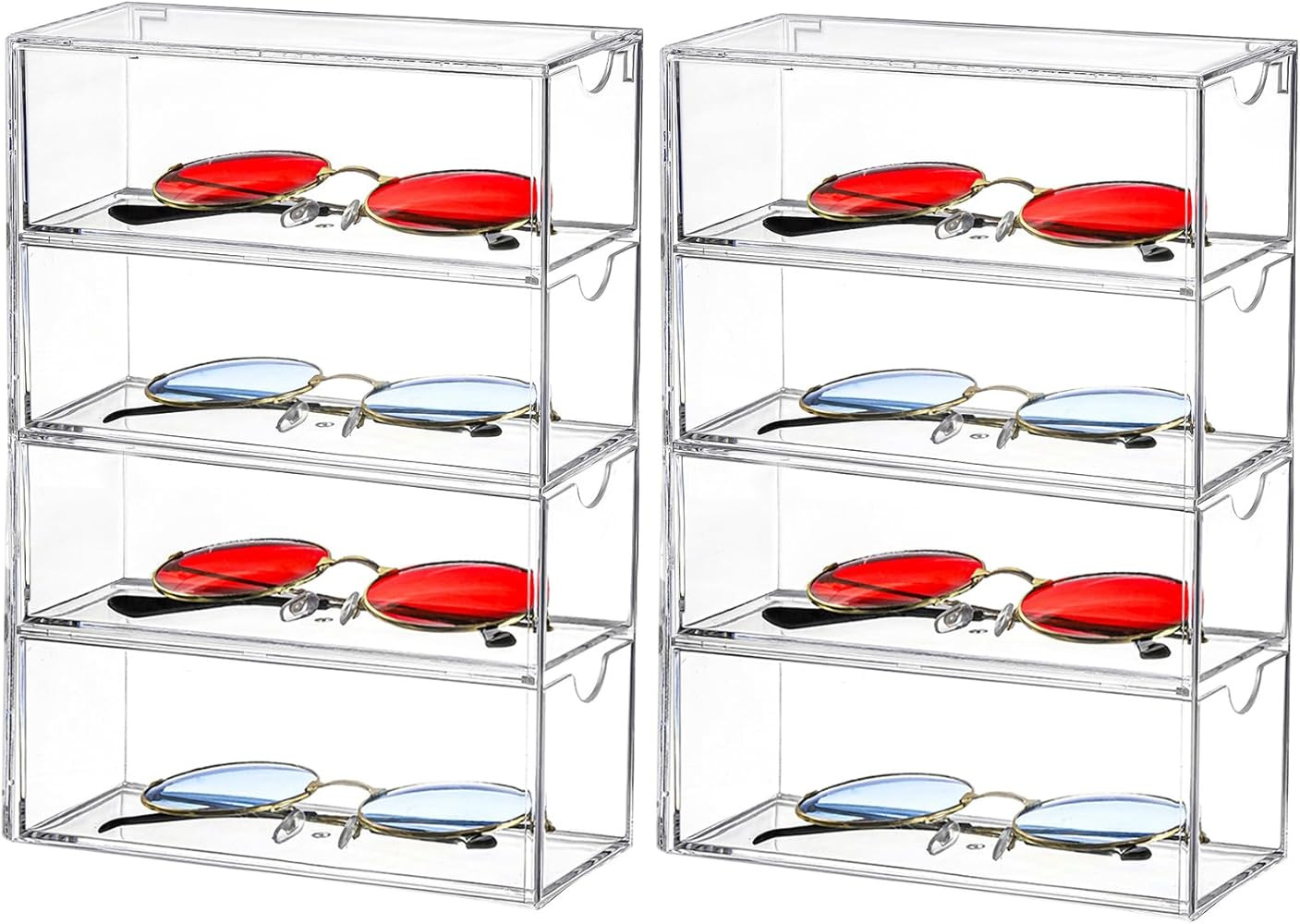 Nicunom 2 Pack Sunglasses Organizer Acrylic, Clear Eyeglasses Case with 4 Drawers, Eyewear Storag... | Amazon (US)