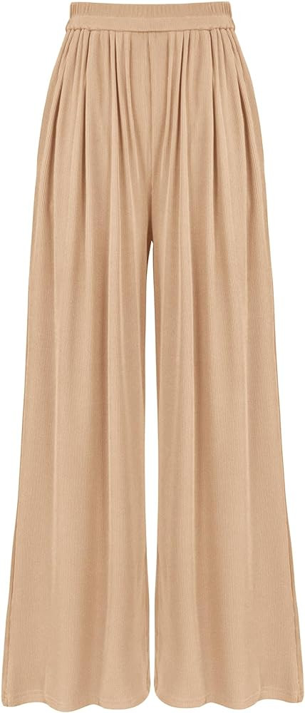 BTFBM Women's Casual Wide Leg Pants Spring Summer Clothes Pleated Elastic Waist Loose Palazzo Kni... | Amazon (US)