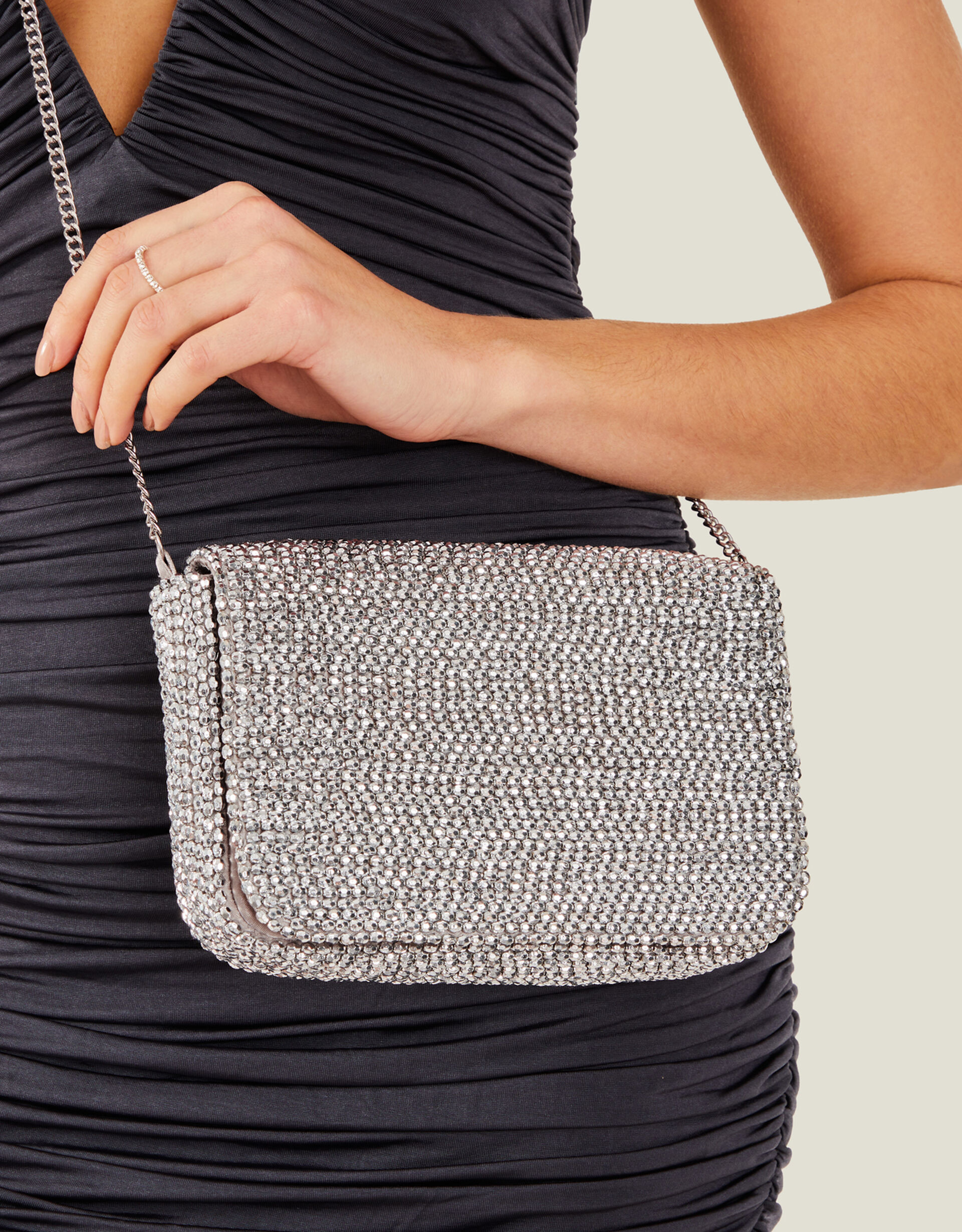 Fold Over Beaded Clutch Bag Silver | Accessorize (Global)
