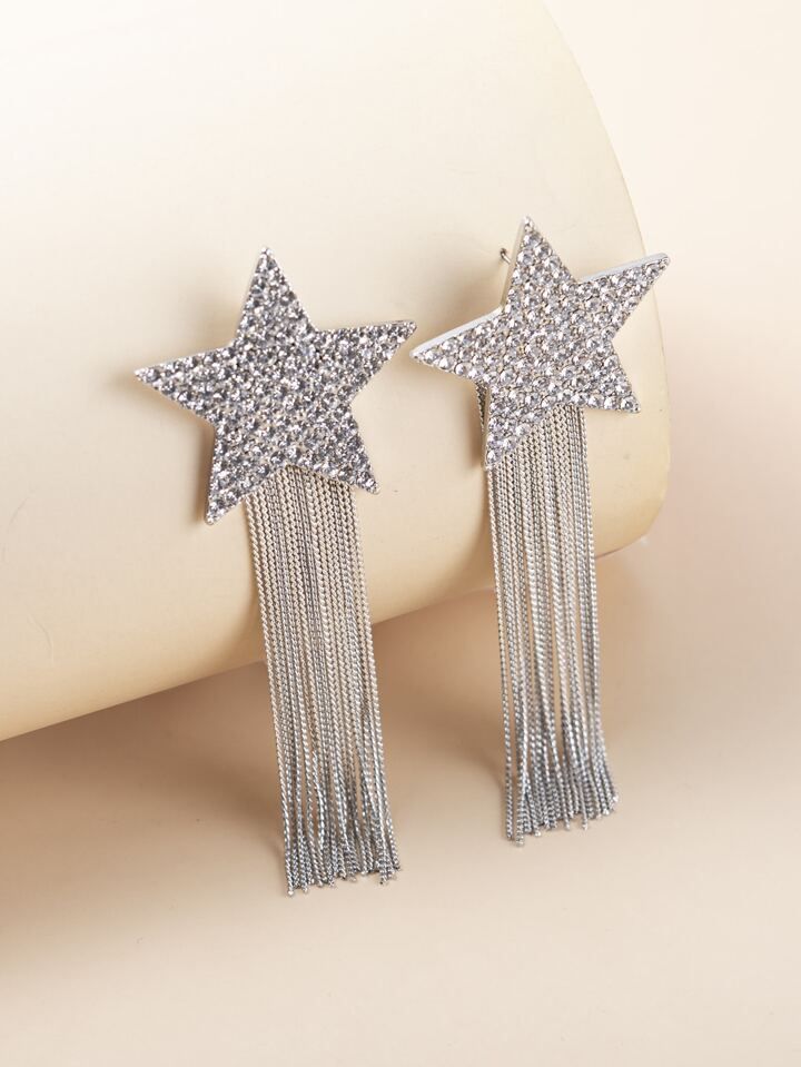 Rhinestone Star Decor Fringe Drop Earrings | SHEIN