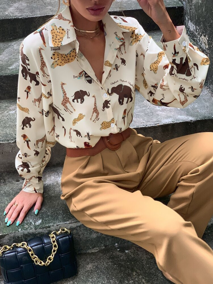 Allover Animal Print Drop Shoulder Blouse | SHEIN