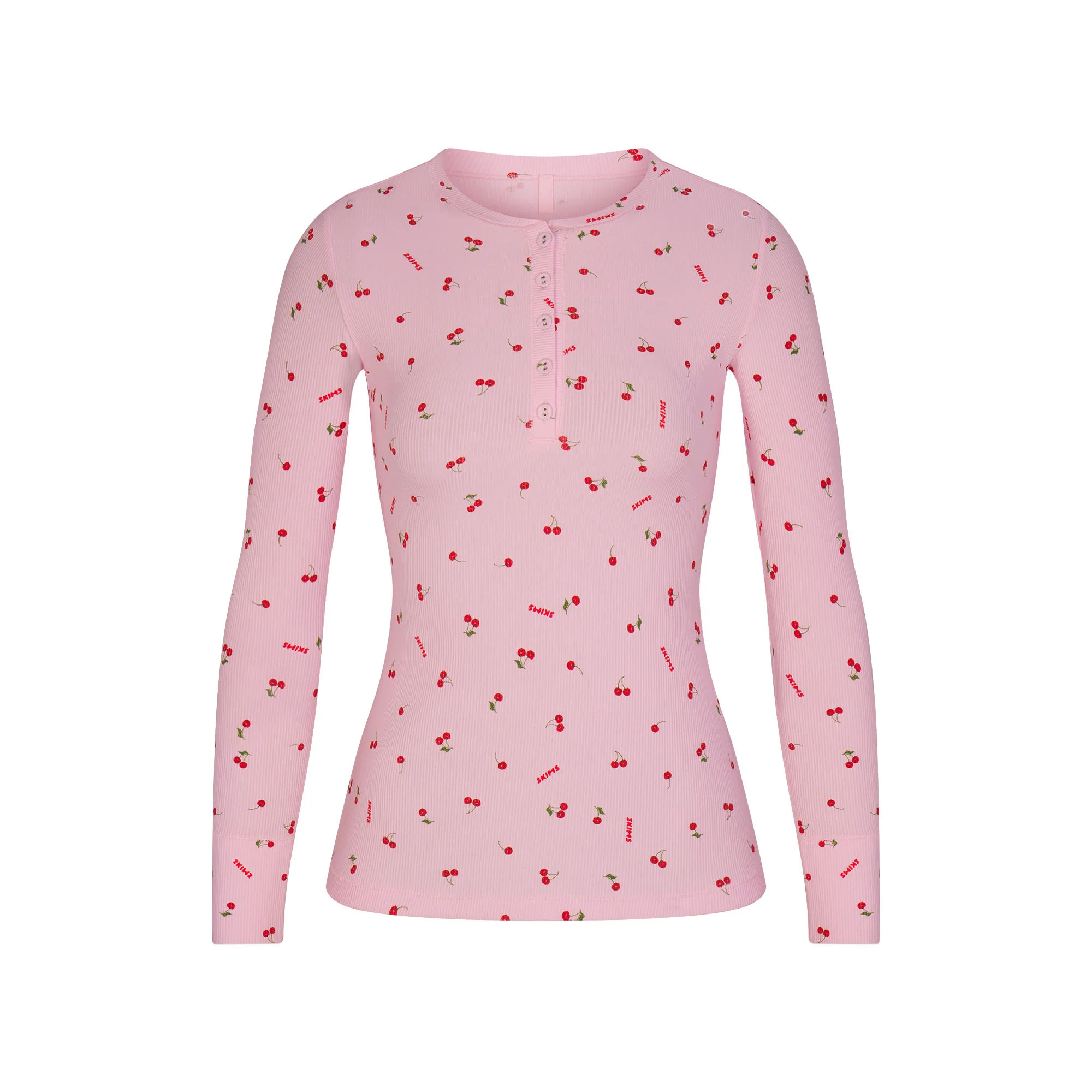 SOFT LOUNGE LONG SLEEVE HENLEY | CHERRY BLOSSOM PRINT | SKIMS (US)