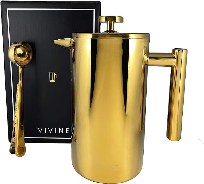 Vivine French Press Stainless Steel Double Walled Insulated Large 1L / 4 Cups of Coffee Lavish Go... | Amazon (US)