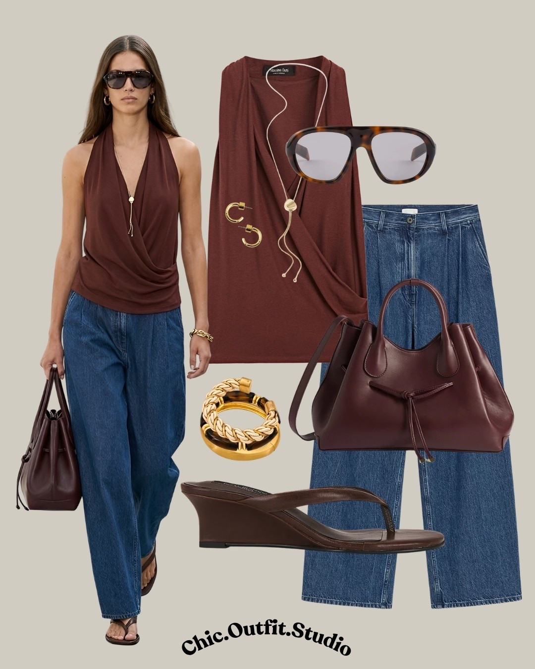 Burgundy Draped Halter Top & Wide-Leg Jeans | Chic Denim Outfit

✨A burgundy draped halter top paired with relaxed wide-leg denim creates the perfect balance between elevated and casual. The fluid silhouette adds sophistication while classic blue jeans keep the look effortless. Ideal for brunch, shopping days, casual dinners, city walks, travel outfits, or weekend coffee dates.

✨Tags: burgundy top outfit, draped halter top women, burgundy top with jeans, wide leg jeans outfit, elevated casual outfit, minimalist summer style, European casual chic, everyday summer outfit, denim outfit inspiration, quiet luxury outfit, effortless chic style, casual date outfit

#LTKsummer #LTKjeans #LTKbag