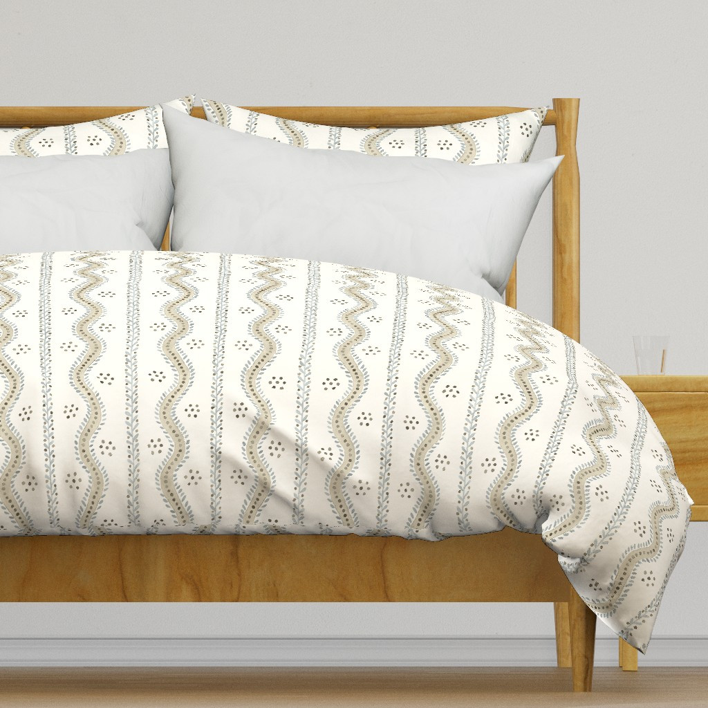Soft Aqua and Tan Andrew stripe Duvet Cover | Spoonflower | Spoonflower