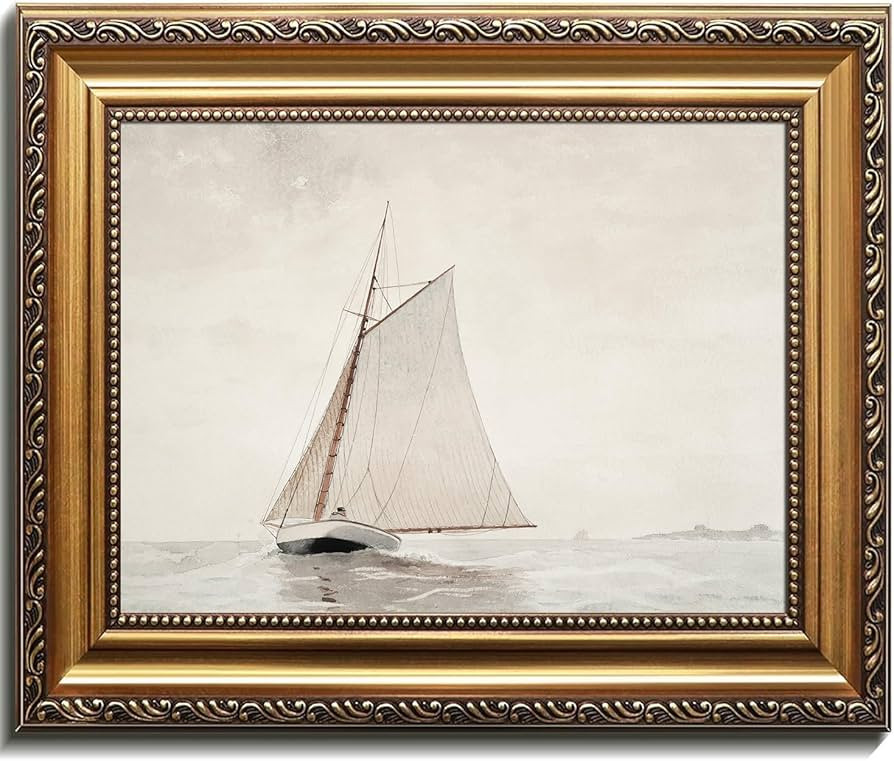 Kizbok Gold Framed Wall Art for Home Decor, Neutral Muted Sailboat Decor Wall Art Prints Antique ... | Amazon (US)