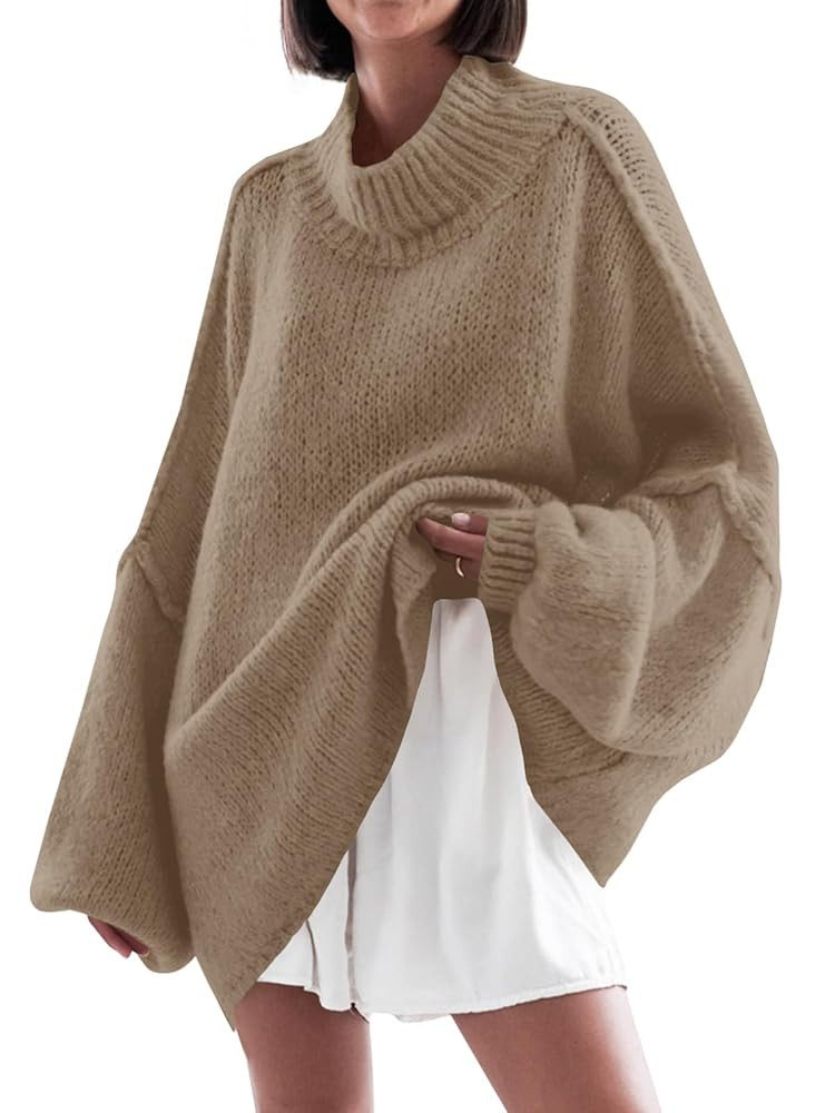 Saodimallsu Womens Oversized Sweaters Mock Neck Batwing Long Sleeve 2025 Fall Trendy Ribbed Knit ... | Amazon (US)