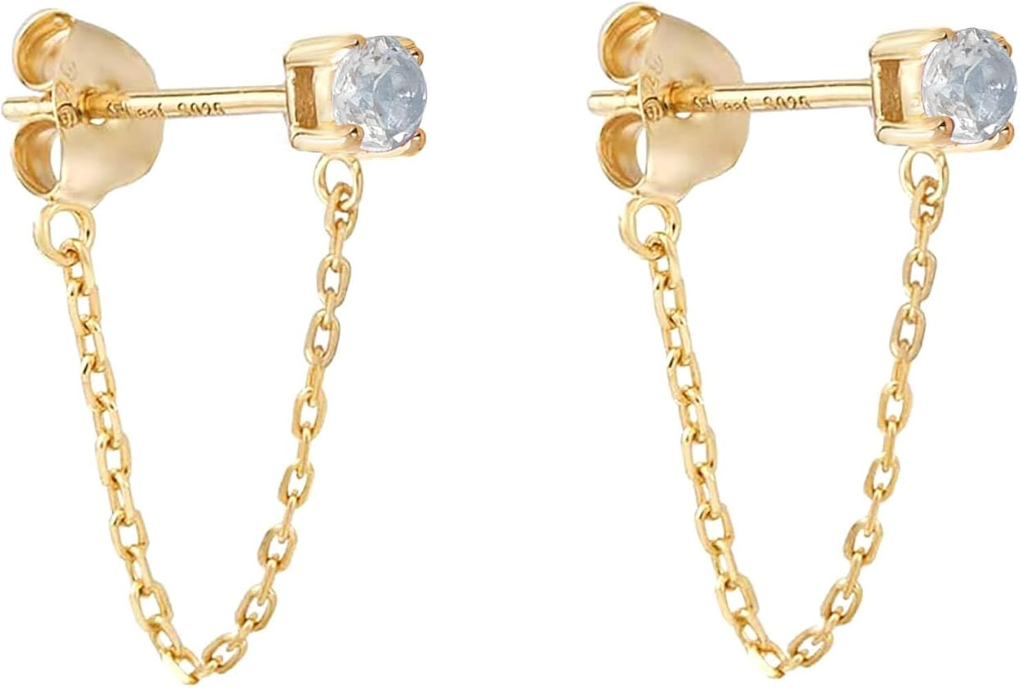 S.Leaf 925 Sterling Silver 18Karat Gold Plated Chain Earrings for Women Hypoallergenic Cubic Zirc... | Amazon (US)