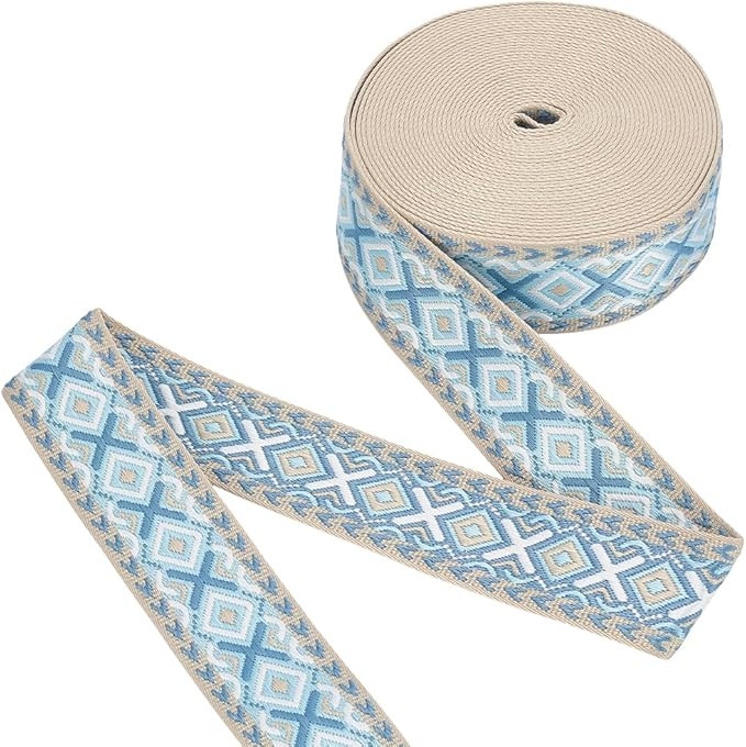 FINGERINSPIRE 11 Yards/10.06m Rhombus Jacquard Ribbon 5cm/2Inch Wide Aqua Color Vintage Geometric... | Amazon (US)