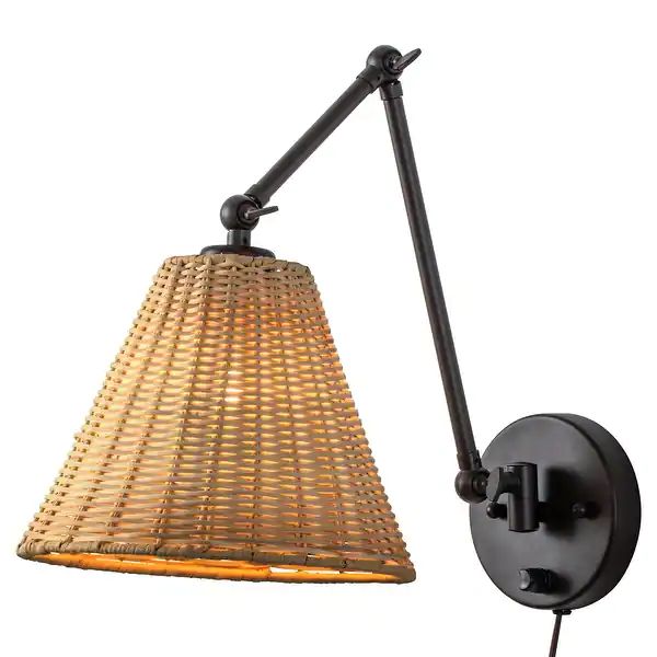 1-Light ORB Finish Woven Rattan Plug-in Swing Arm Wall Sconce with ON/OFF Switch - Woven Rattan | Bed Bath & Beyond