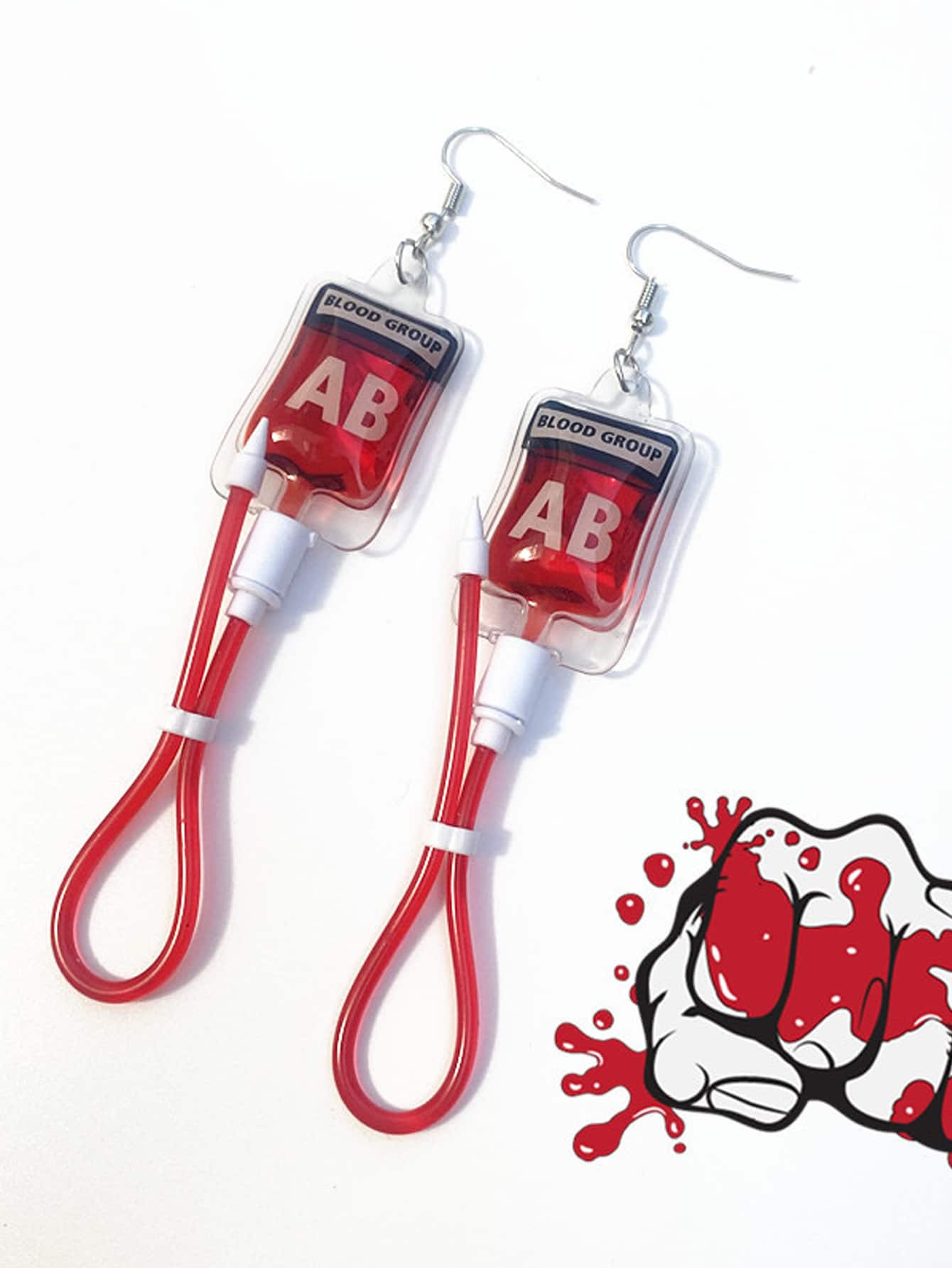 1pair Black & Funny Realistic Blood Bag Design Earrings Suitable For Women To Wear On Halloween | SHEIN
