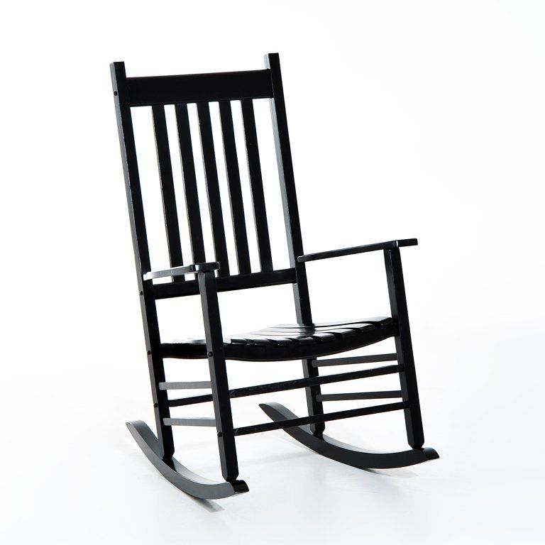 Outsunny Versatile Wooden Indoor / Outdoor High Back Slat Rocking Chair - Black | Walmart (US)