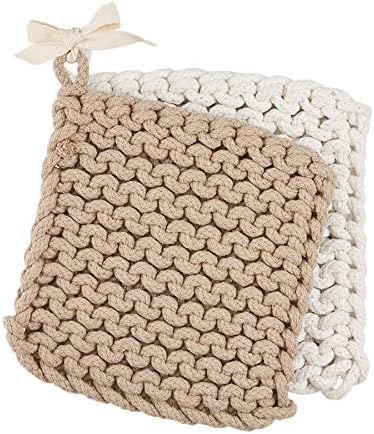 Mud Pie Crocheted Pot Holders, Taupe (8"" x 8""") | Amazon (US)