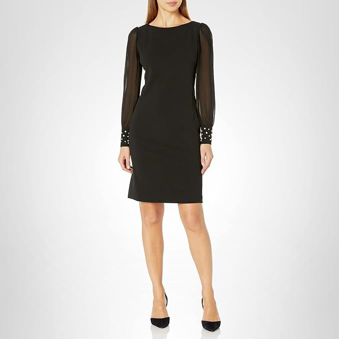Karl Lagerfeld Paris Women's Solid Sheer Sleeve Sheath Dress | Amazon (US)
