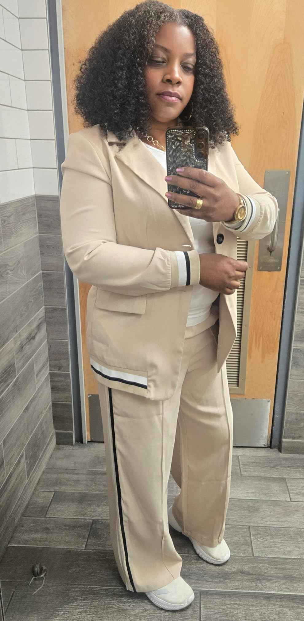 CHICME Womens Two Piece Outfits Striped Side Button Blazer and Waist Wide Leg Pants with Pockets ... | Amazon (US)