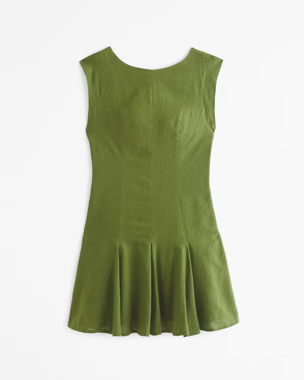 Linen-Blend Godet Mini Dress | Abercrombie & Fitch (US)