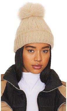 Adrienne Landau Angora Beanie in Beige from Revolve.com | Revolve Clothing (Global)