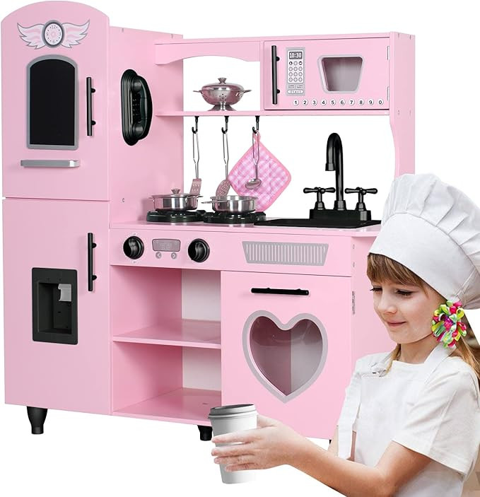 TaoHFE Play Kitchen, Pink Kids Kitchen Set for Girls Kitchen Set for Kids Ages 6-8 Gift Toddler K... | Amazon (US)
