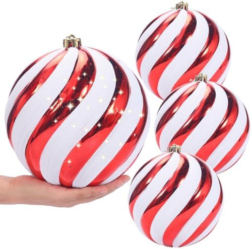 8 inch Extra Large Christmas Ornament Balls, 4 pcs Red and White Christmas Ornaments Shatterproof... | Amazon (US)