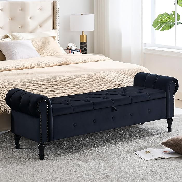 Storage Bed Bench for Bedroom, 67" End of Bed Bench, King Size Bench with Arms, Velvet Tufted But... | Amazon (US)