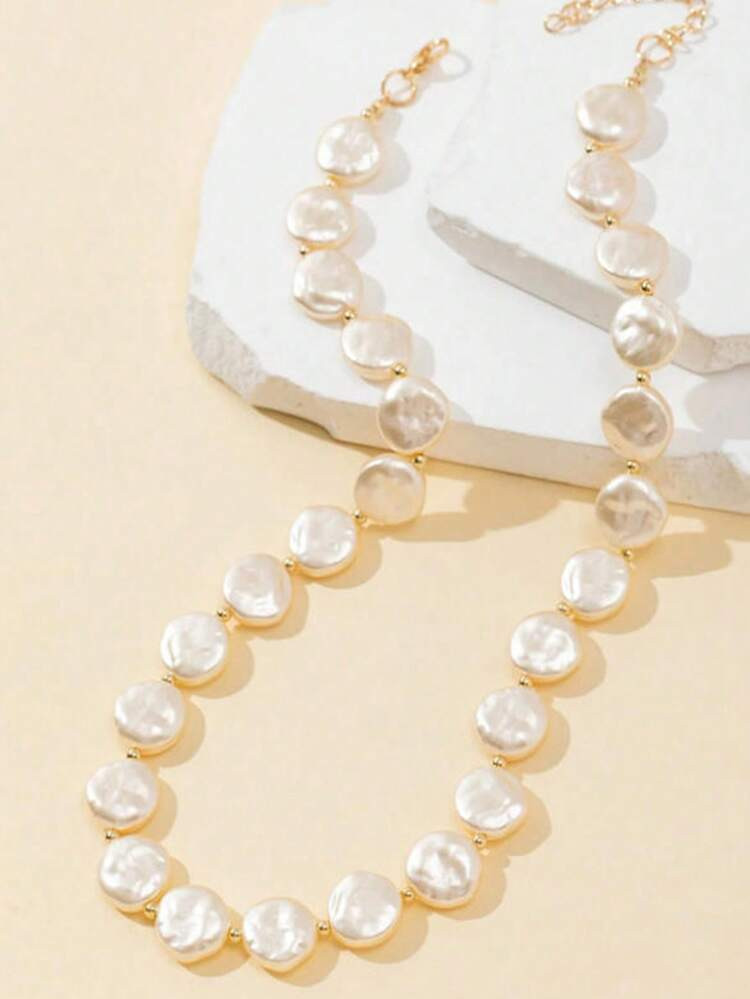 1pc Fashionable Minimalist Asymmetric Beaded Pearl Necklace, Versatile For Daily Wear, Holidays A... | SHEIN