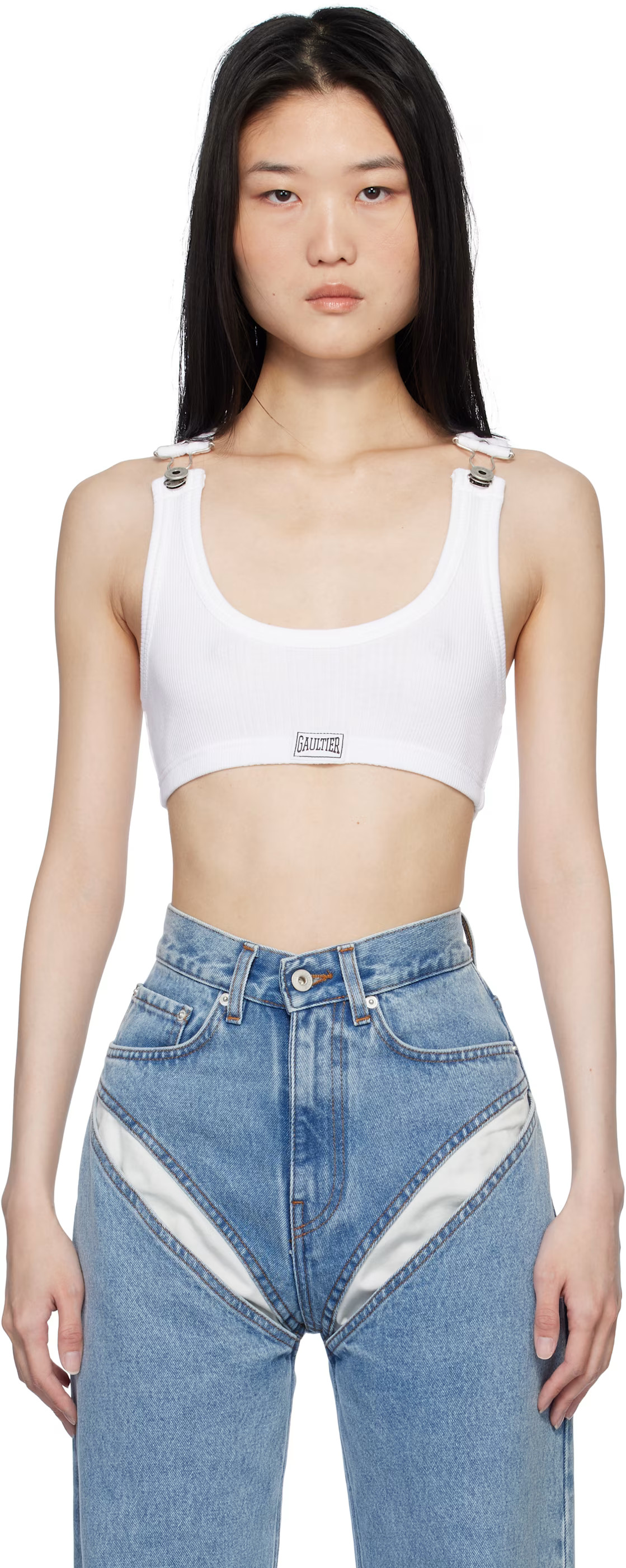 Jean Paul Gaultier - White 'The Cropped Patch' Tank Top | SSENSE