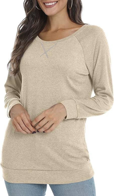 POPYOUNG Women's Fall Long Sleeve Tunic Tops for Leggings Crewneck Casual Blouse T-Shirt | Amazon (US)