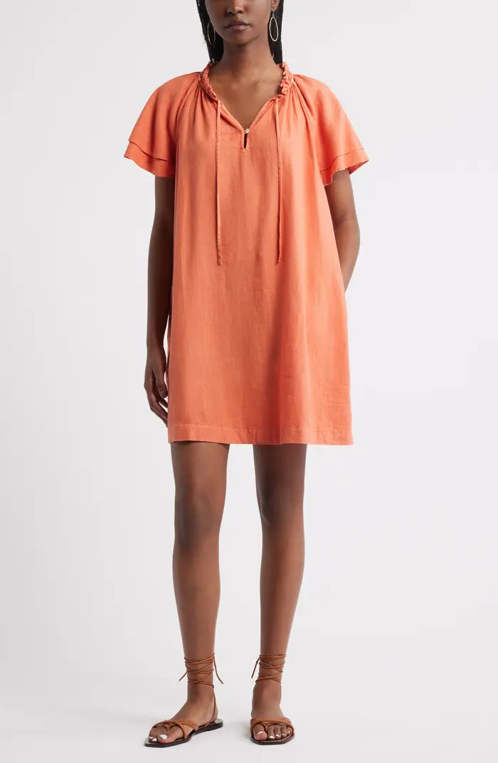 Flutter Sleeve Linen Blend Shift Minidress | Nordstrom