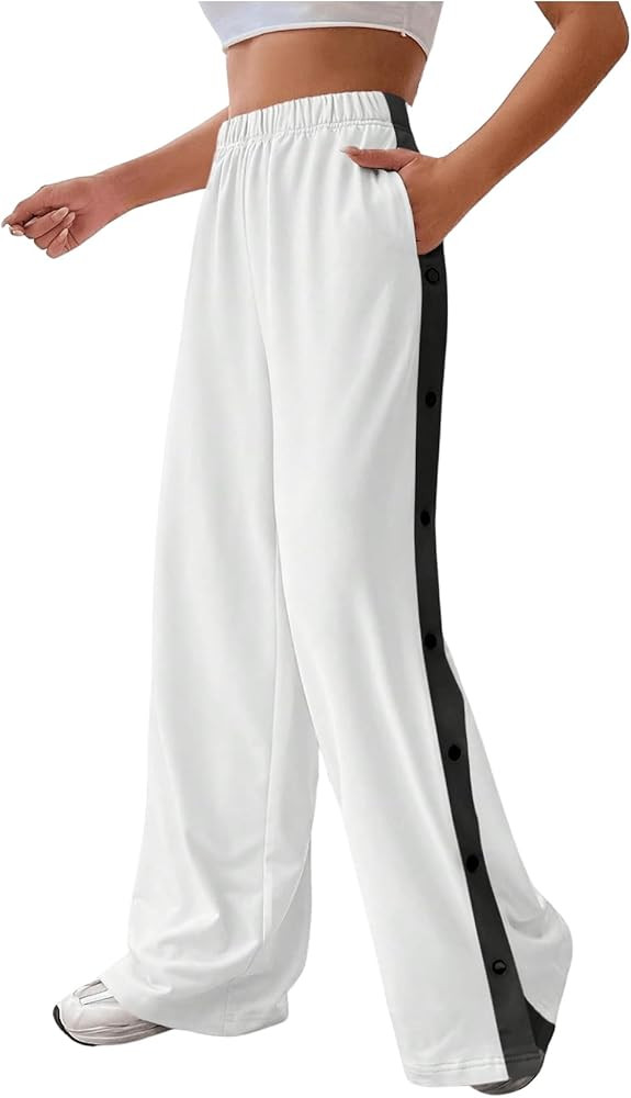 GORGLITTER Women's Wide Leg Elastic Waist Track Pants Split Leg Casual Bell Bottom Sweatpants wit... | Amazon (US)