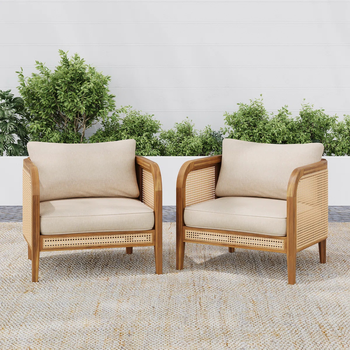 Lunford Patio PE Rattan Lounge Chairs With Acacia Wood Frame (Set of 2) | Wayfair North America