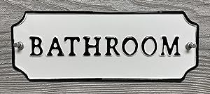 Rustic Single Sided BATHROOM Embossed Black on White Enamel Metal Door or Wall Sign 11.25" wide X... | Amazon (US)