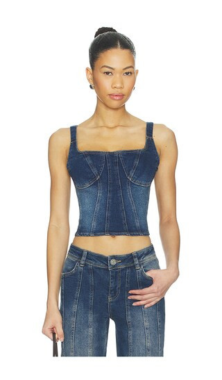 OW Collection Devin Denim Top in Denim-Dark. - size M | Revolve Clothing (Global)