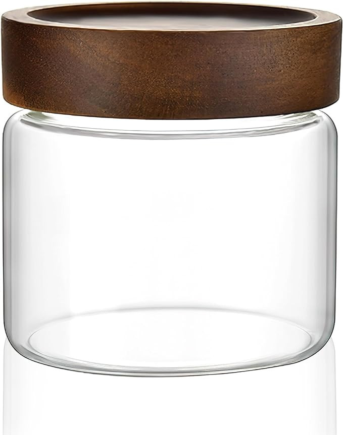 18 oz/550 ml Clear Glass Storage Canister with Airtight Wooden Screw Lid, Small Cute Decorative G... | Amazon (US)