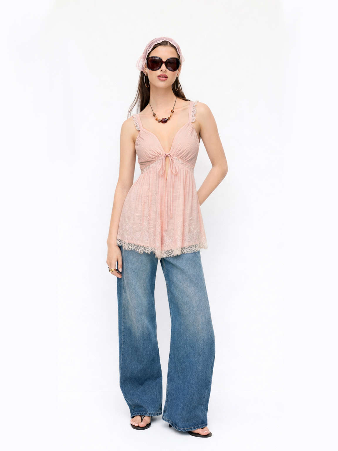 Woven Sweetheart Lace Knotted Top For Coffee Shop Vacation Holiday | Cider